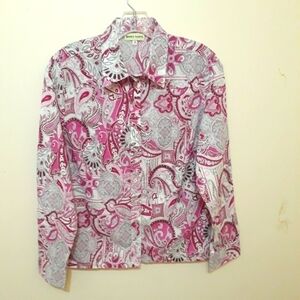 Rowland's Long-Sleeve button down paisley pink white shirt size 16
